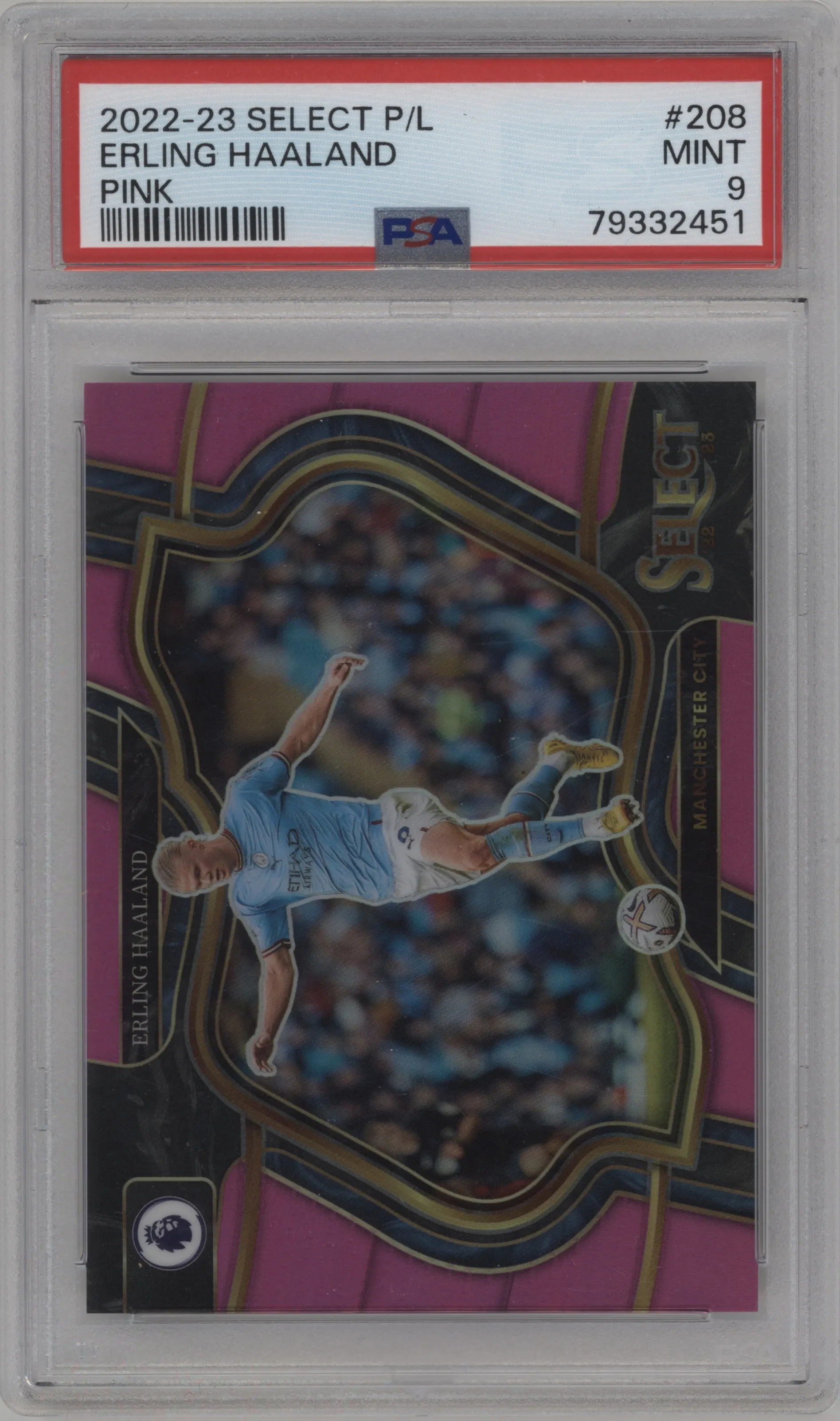 2022 Panini Select Premier League Field Lvl. Erling Haaland Pink Prizm PSA 9