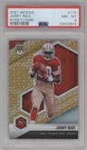 Jerry Rice from the 2021 Panini Mosaic set featuring a Honeycomb parallel graded by PSA and given an overall grade of 8.