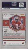 Jerry Rice from the 2021 Panini Mosaic set featuring a Honeycomb parallel graded by PSA and given an overall grade of 8.