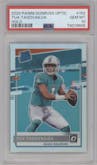 Tua Tagovailoa from the 2020 Panini Donruss Optic set featuring a Holo parallel graded by PSA and given an overall grade of 10.