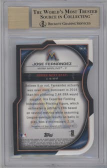 Jose Fernandez from the 2015 Bowman Chrome set featuring a Green Haze Refractor parallel graded by Beckett and given an overall grade of 10.