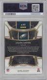 Jalen Carter from the 2023 Panini Select set featuring a Tri-Color parallel graded by PSA and given an overall grade of 10.