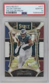 Jalen Carter from the 2023 Panini Select set featuring a Tri-Color parallel graded by PSA and given an overall grade of 10.