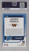 Jayden Daniels from the 2024 Donruss set graded by PSA and given an overall grade of 10.