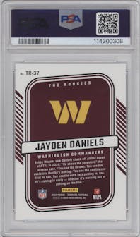 Jayden Daniels from the 2024 Donruss set graded by PSA and given an overall grade of 10.