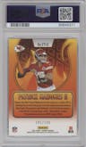 Patrick Mahomes II from the 2021 Panini Phoenix set featuring a Red parallel graded by PSA and given an overall grade of 10.