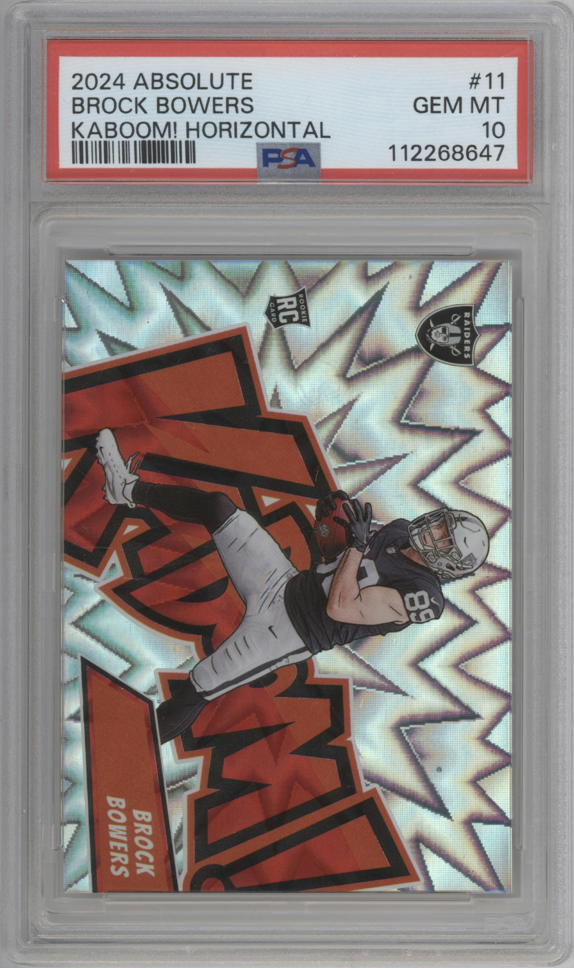 Brock Bowers from the 2024 Panini Absolute set graded by PSA and given an overall grade of 10.