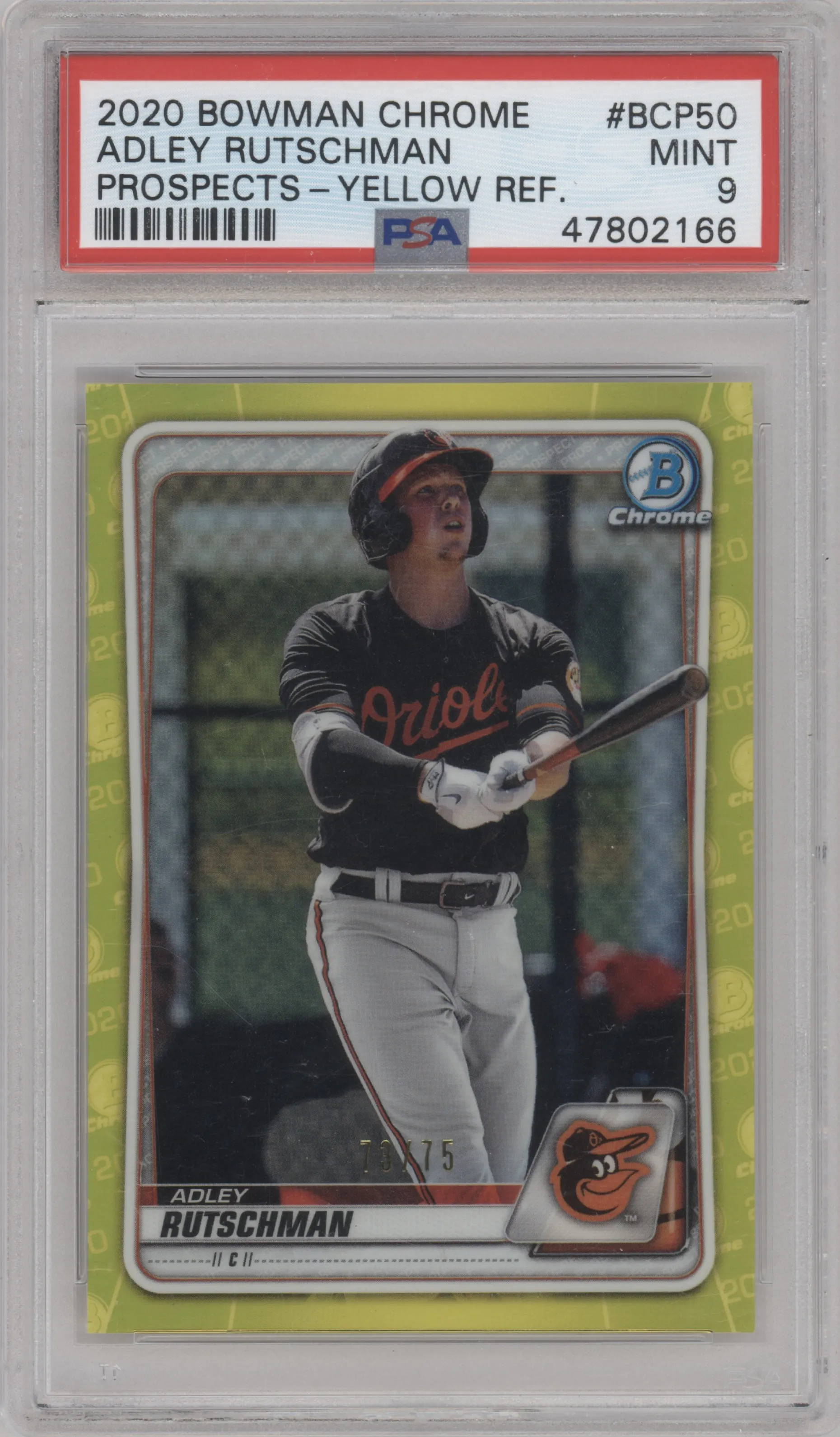 2020 Bowman Chr.Pros. Adley Rutschman Yellow Refractor PSA 9