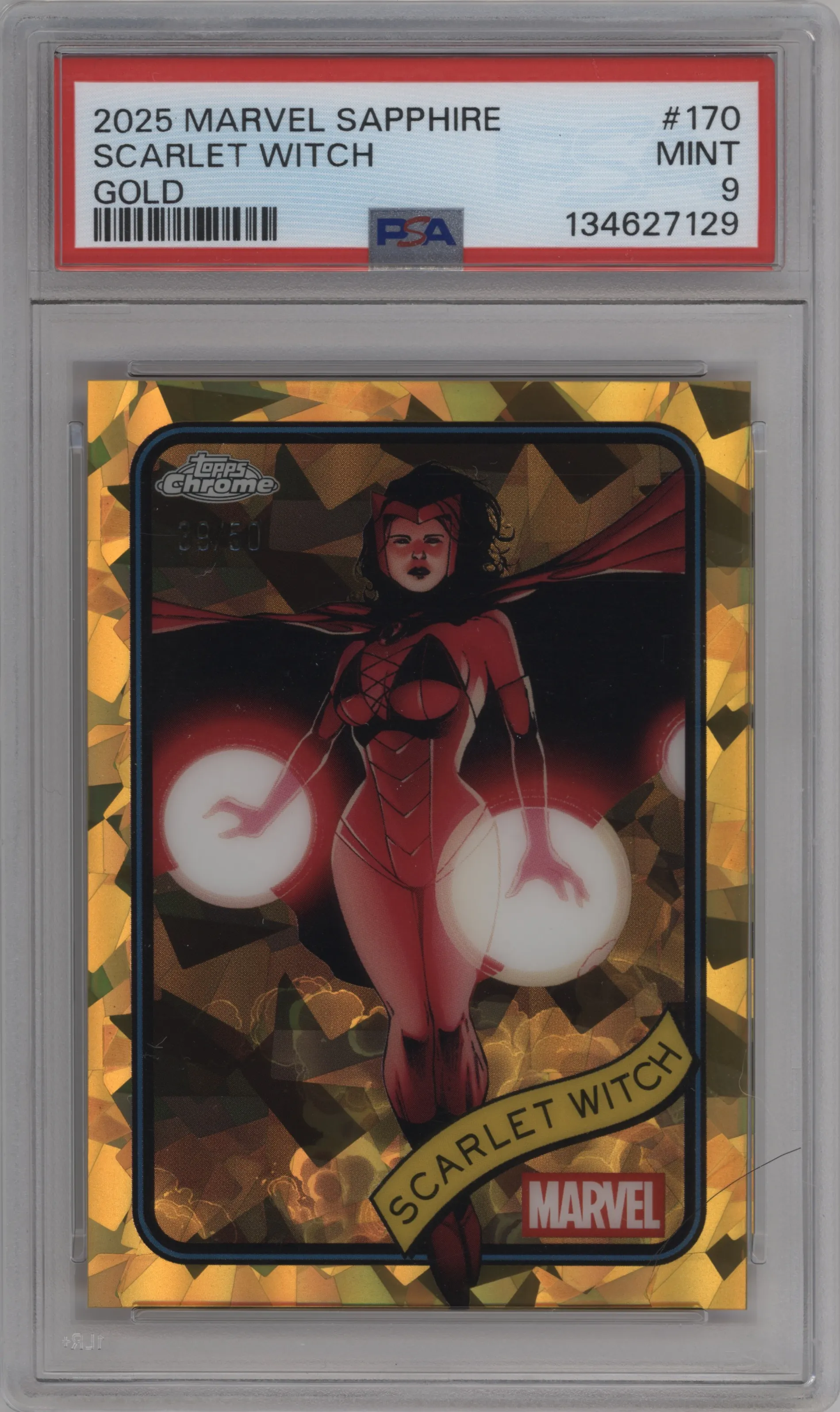 2025 Topps Chrome Sapphire Edition Marvel Scarlet Witch Gold Sapphire #170 PSA 9