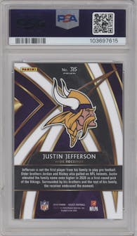Justin Jefferson from the 2019 Panini Select  set graded by PSA and given an overall grade of 10.