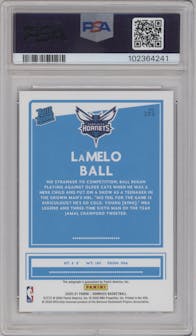 LaMelo Ball from the 2020-21 Panini Donruss set featuring a Red Laser parallel graded by PSA and given an overall grade of 10.
