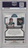 Trevor Lawrence from the 2021 Panini Prizm set featuring a Red/White/Blue Prizm parallel graded by PSA and given an overall grade of 10.