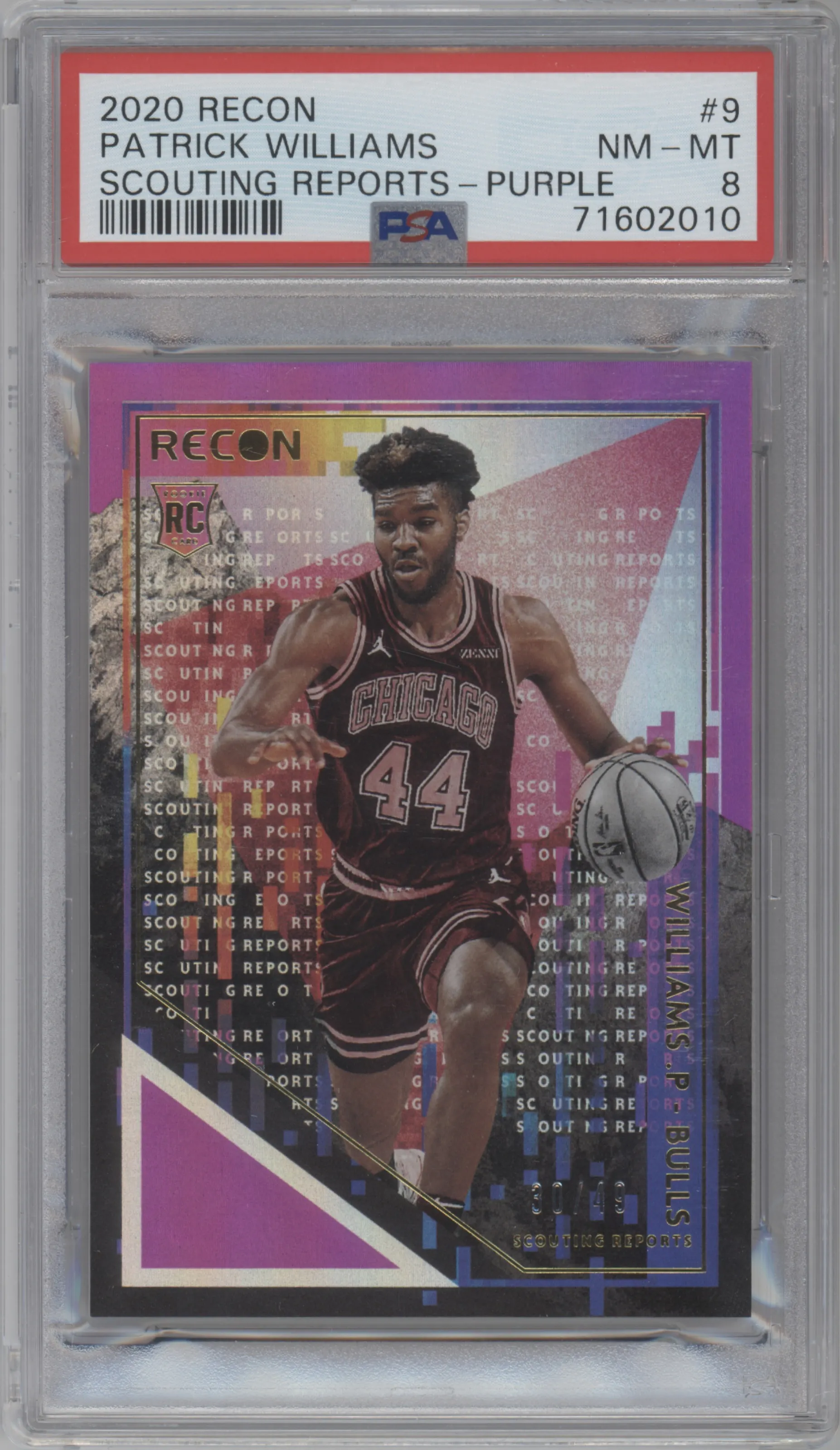 2020 Panini Recon Scouting Reports Patrick Williams Purple PSA 8