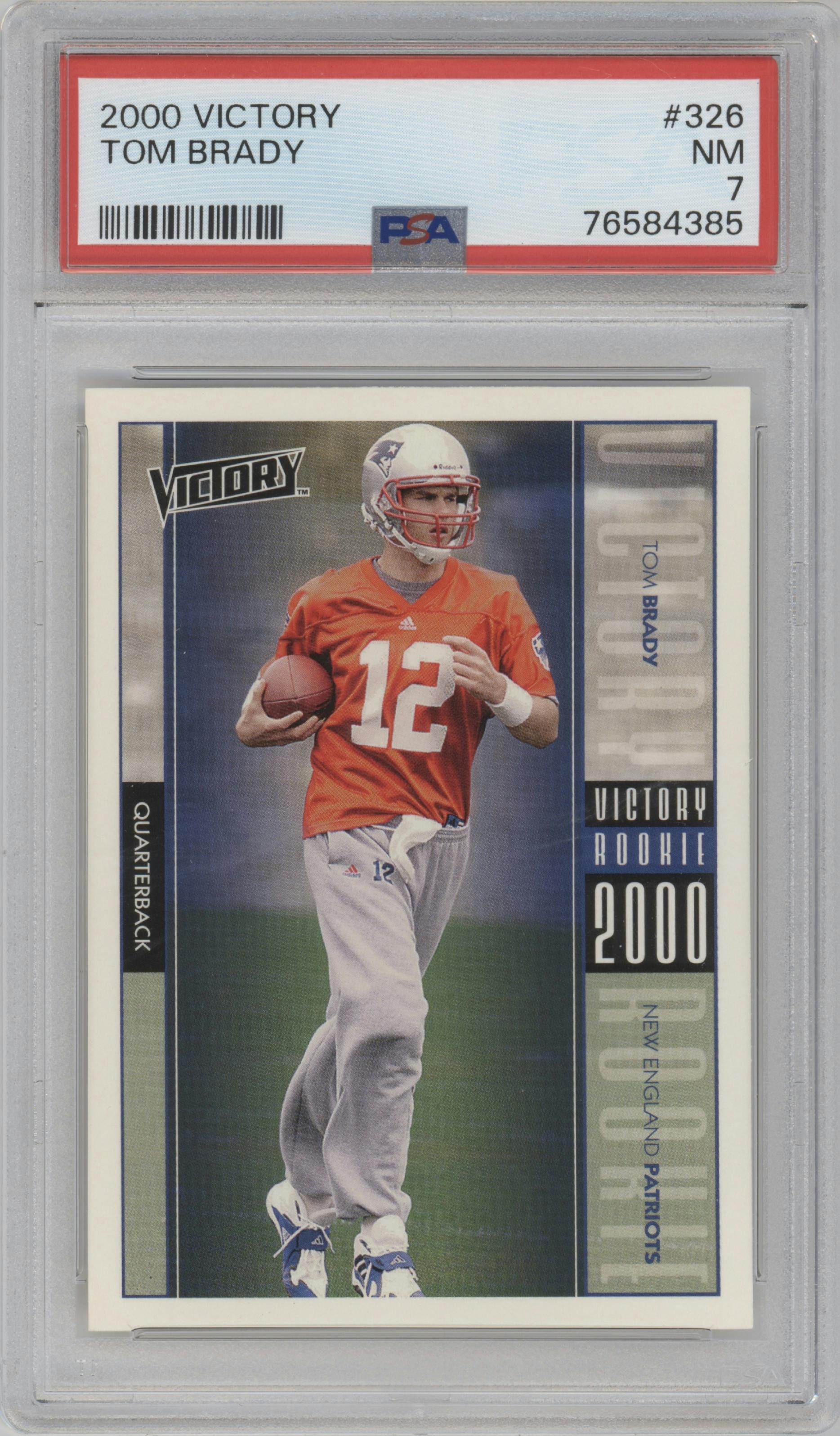Tom Brady from the 2000 Upper Deck Victory set graded by PSA and given an overall grade of 7.