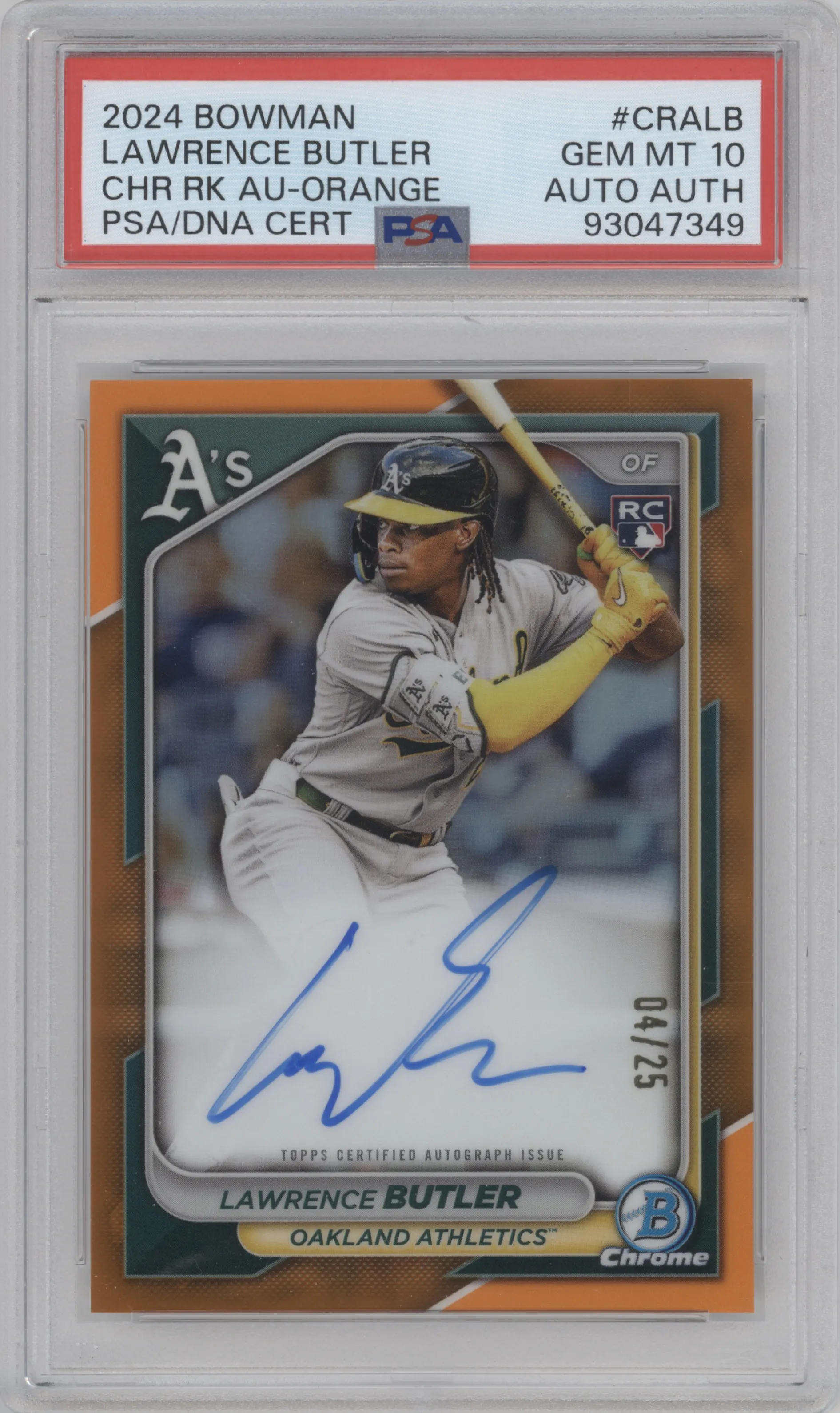 2024 Bowman Chr.Rke.Auto Lawrence Butler Orange Refractor #CRA-LB PSA 10