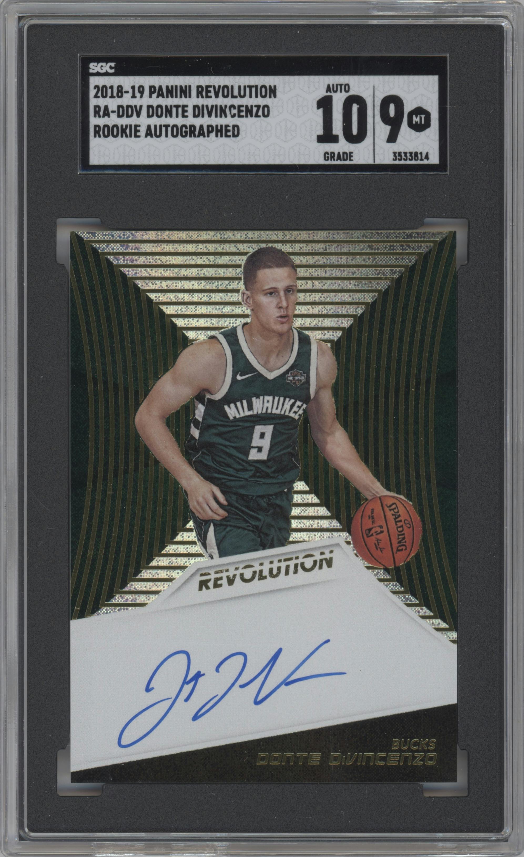 Donte DiVincenzo from the 2018-19 Panini Revolution  set graded by SGC and given an overall grade of 9.