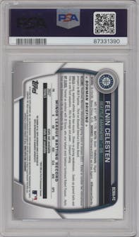 Felnin Celesten from the 2023 Bowman Chrome Mega Box set featuring a Green Refractor parallel graded by PSA and given an overall grade of 10.
