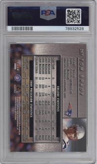 Tom Brady from the 2000 Fleer Metal set graded by PSA and given an overall grade of 10.
