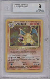 Charizard from the 1999 Pokemon set graded by Beckett and given an overall grade of 9.