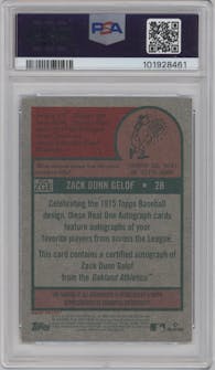 Zack Gelof from the 2024 Topps Heritage set featuring a Special Edition Red Ink parallel graded by PSA and given an overall grade of 9.