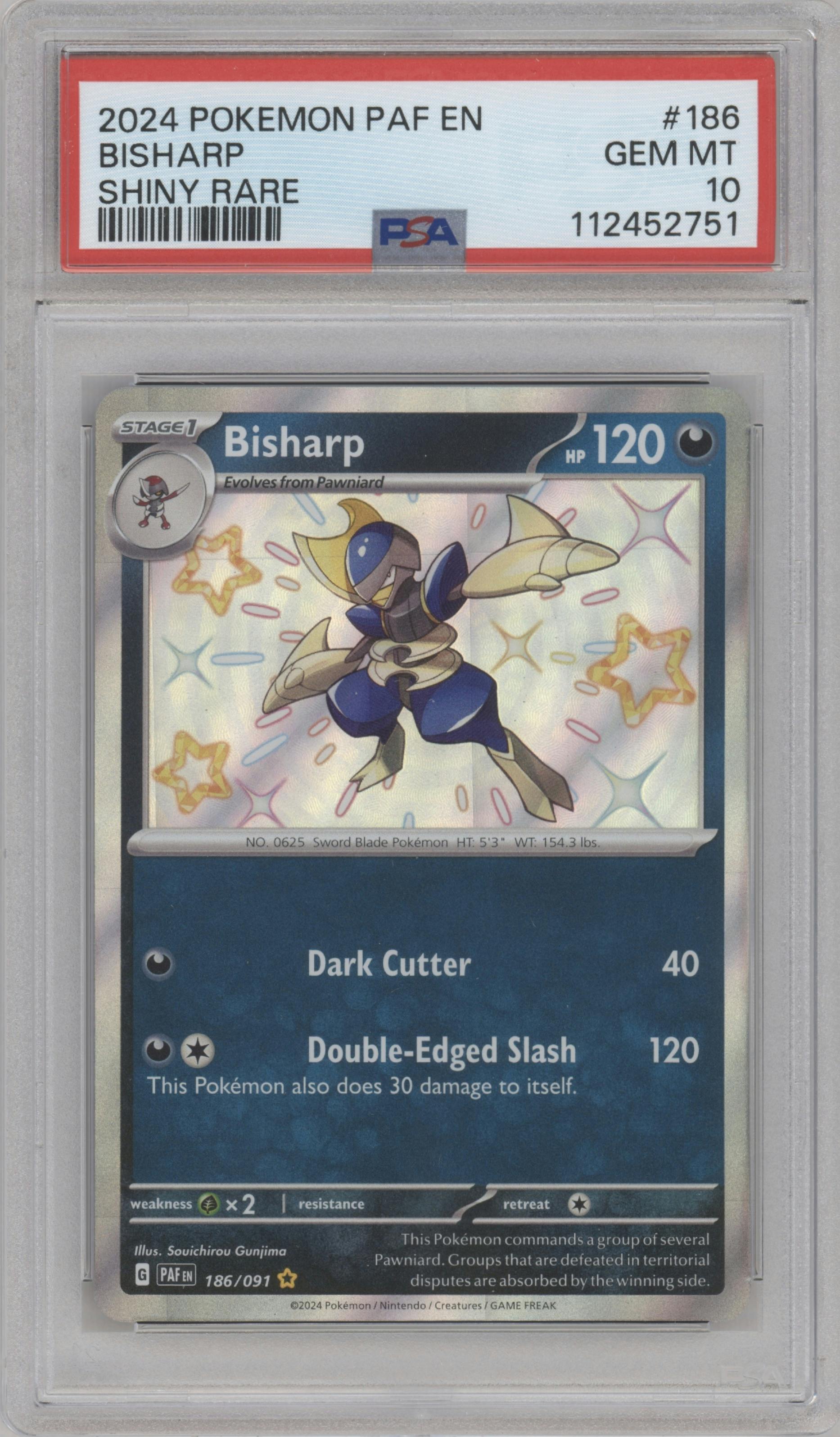 Bisharp from the 2024 Pokemon SV set graded by PSA and given an overall grade of 10.