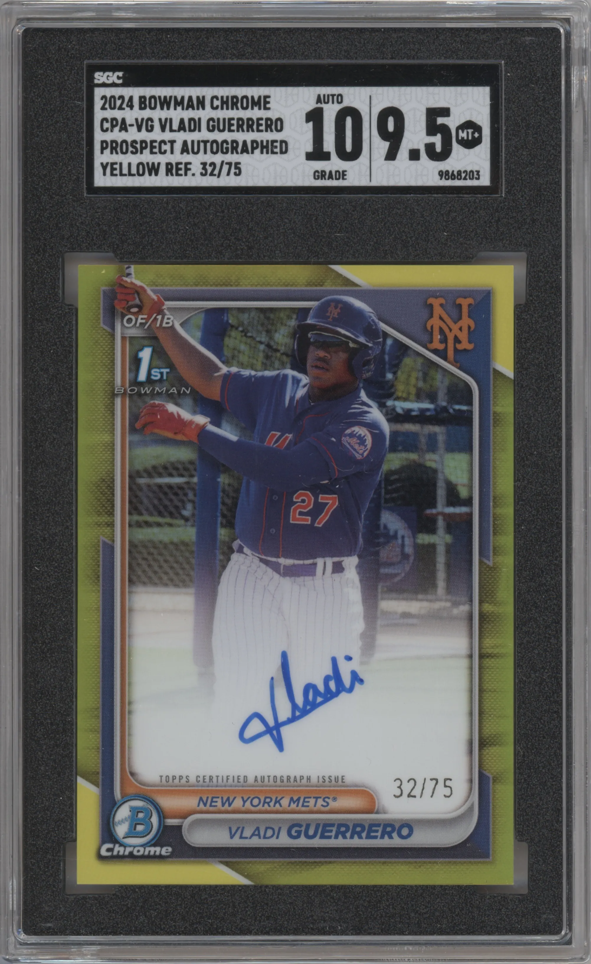 2024 Bowman Chrome Chr.Pros.Auto Vladi Guerrero Yellow Refractor SGC 9.5