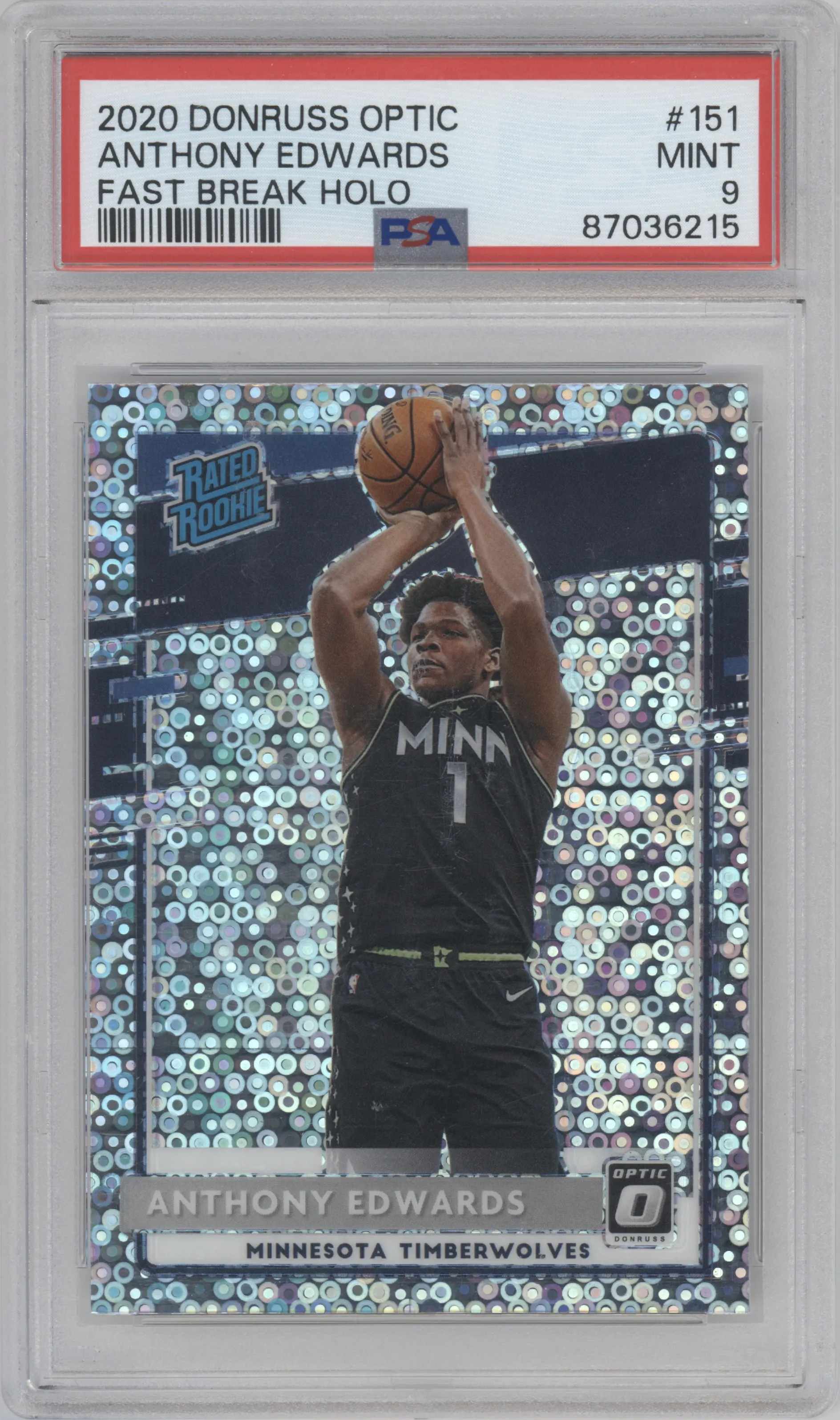 2020 Panini Donruss Optic Rated Rookie Anthony Edwards Fast Break Holo PSA 9
