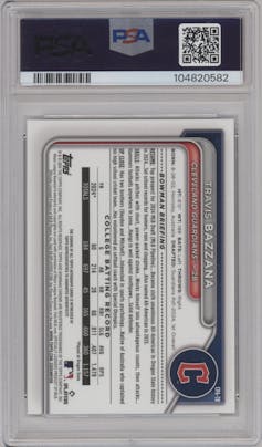 Travis Bazzana from the 2024 Bowman Draft set graded by PSA and given an overall grade of 10.