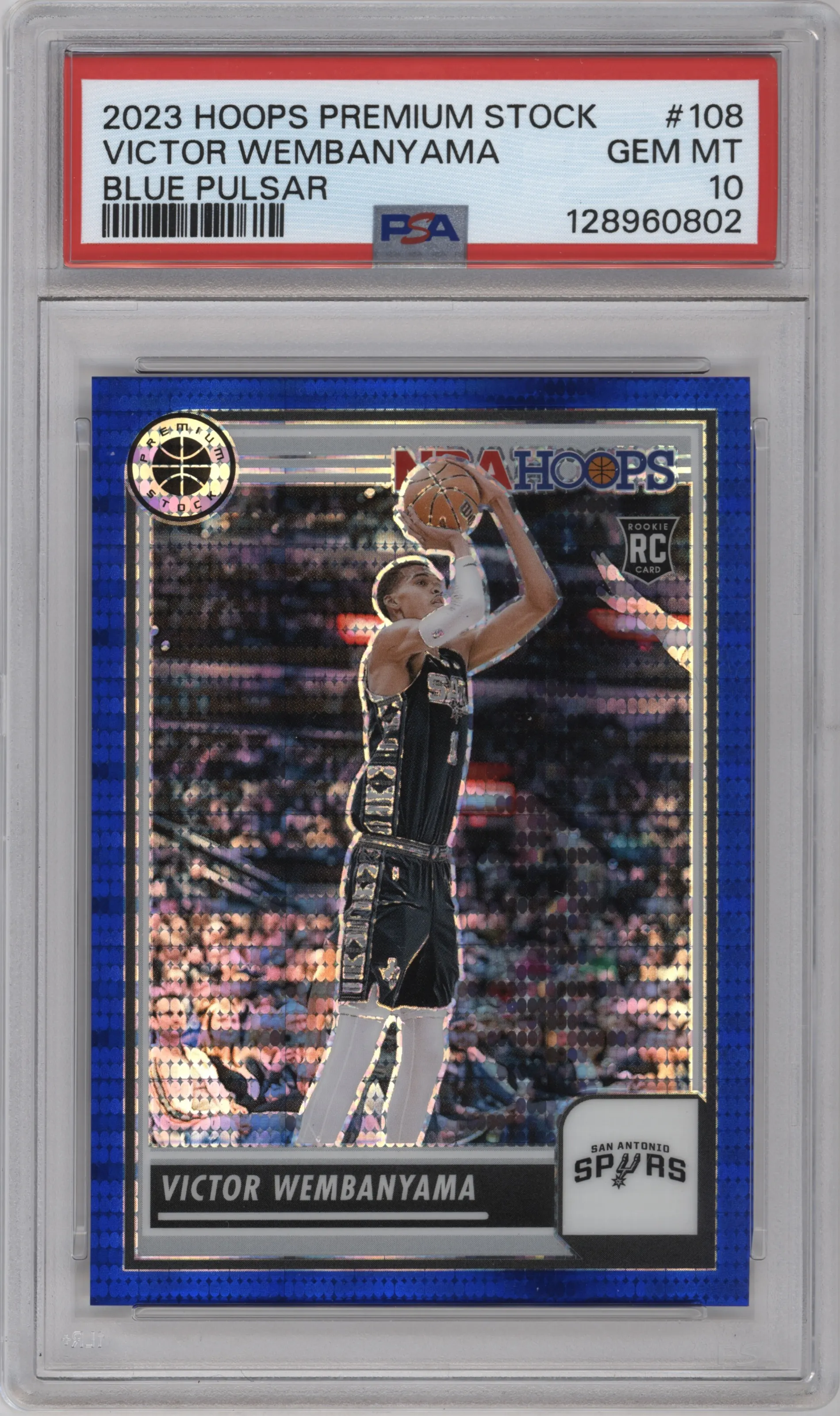 2023 Panini Hoops Premium Stock Victor Wembanyama Blue Pulsar Prizm #108 PSA 10