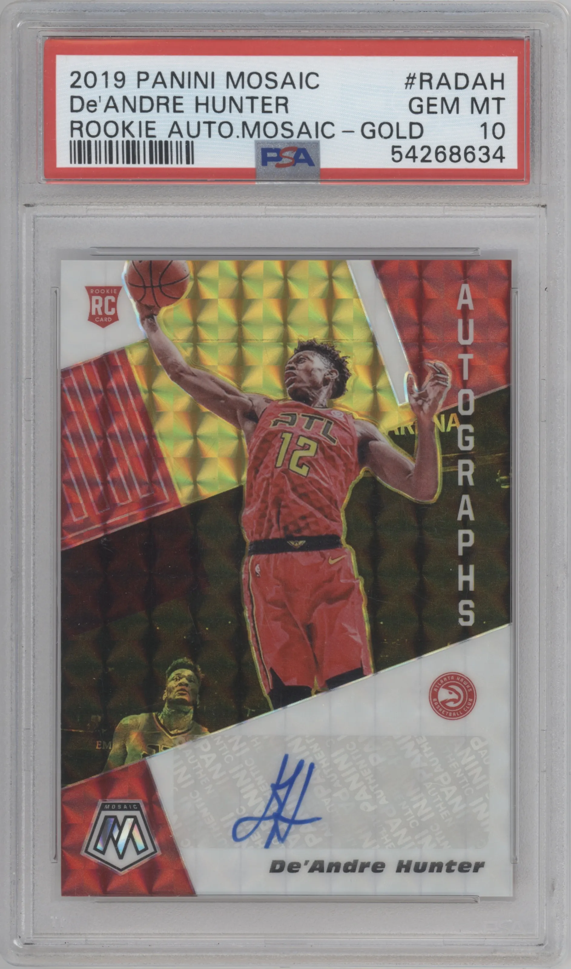 2019 Panini Mosaic Rke.Auto De'Andre Hunter Gold PSA 10