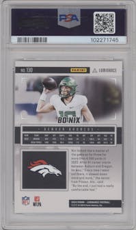 Bo Nix from the 2024 Panini Luminance set featuring a Green parallel graded by PSA and given an overall grade of 10.
