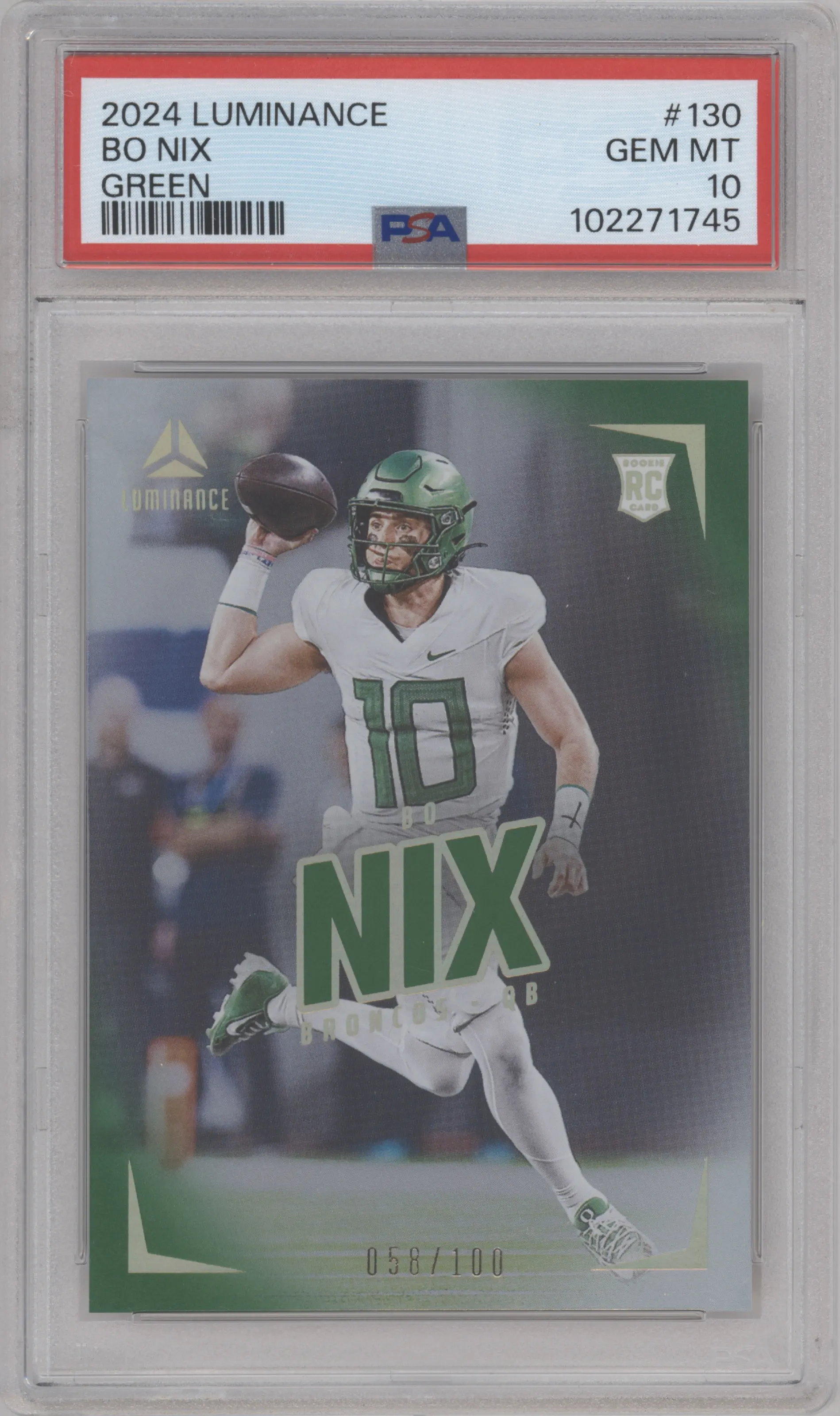 2024 Panini Luminance Bo Nix Green PSA 10