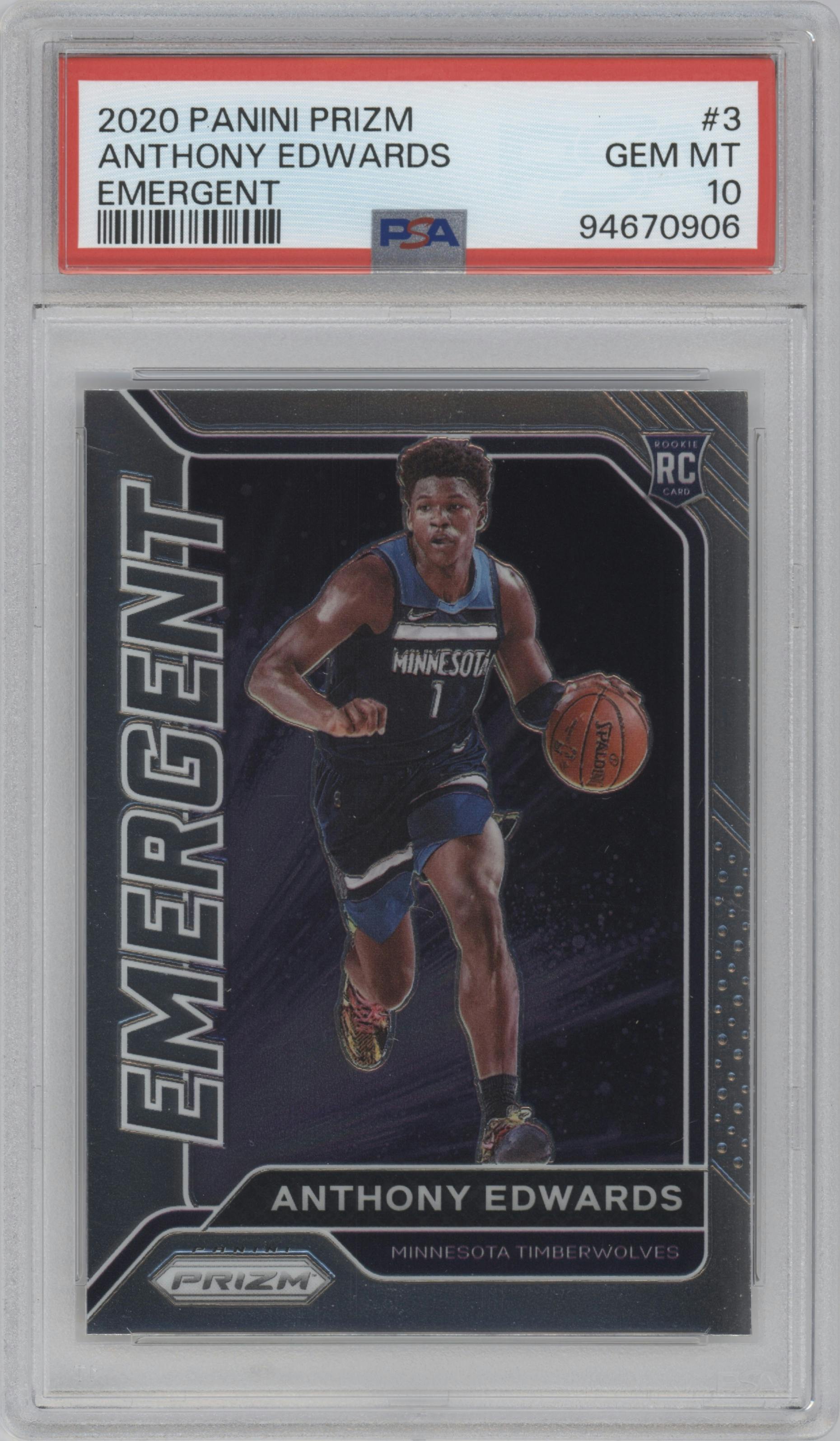 Anthony Edwards from the 2020-21 Panini Prizm set graded by PSA and given an overall grade of 10.