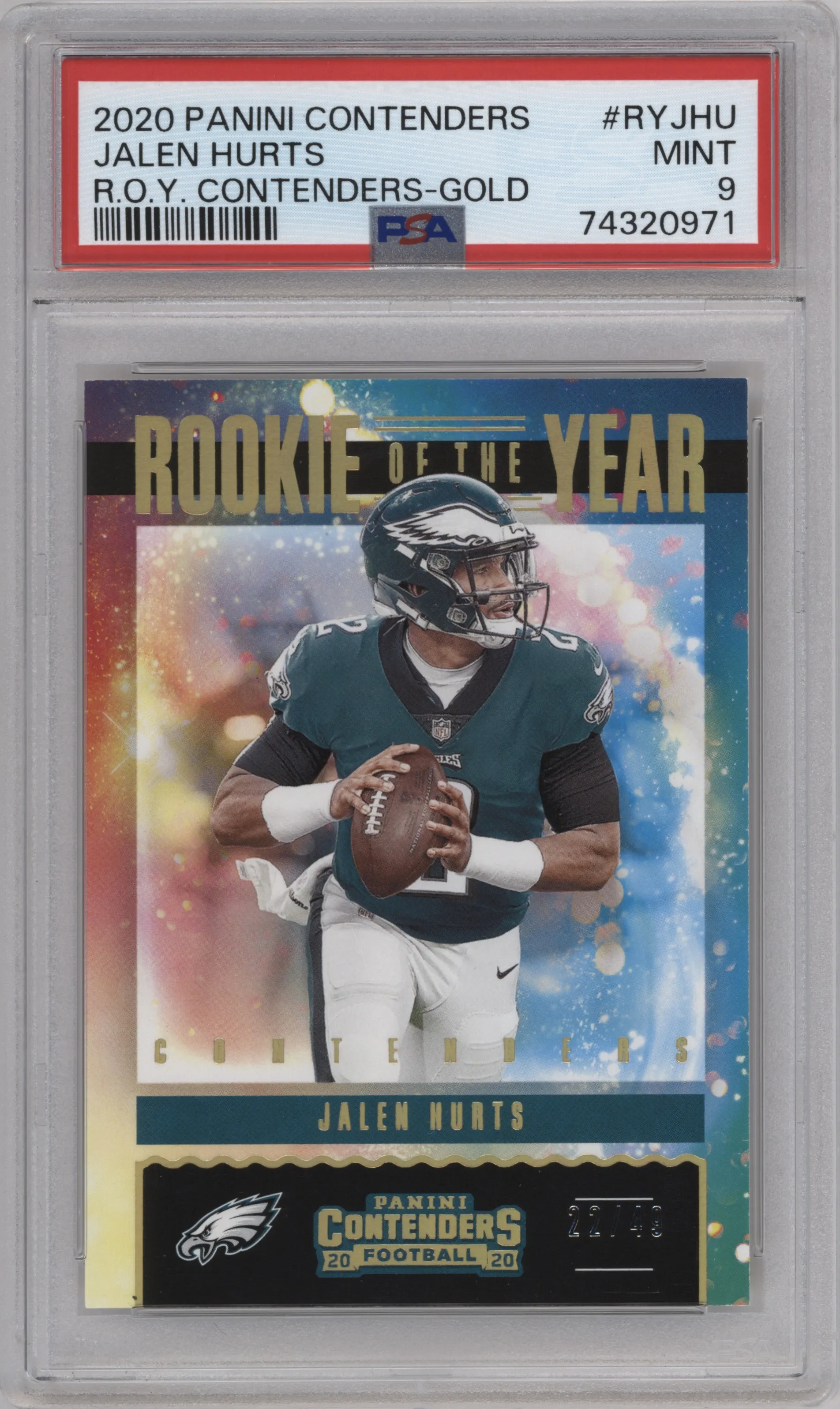 2020 Panini Contenders ROY Contenders Jalen Hurts Gold #RY-JHU PSA 9