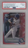 Chandler Simpson from the 2022 Bowman Draft set featuring a Red Refractor parallel graded by PSA and given an overall grade of 9.