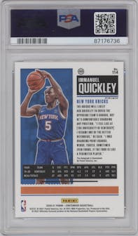 Immanuel Quickley from the 2020-21 Panini Contenders set featuring a Green Shimmer parallel graded by PSA and given an overall grade of 10.