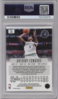  Anthony Edwards from the 2023-24 Panini Prizm Deca set featuring a Red Prizm parallel graded by PSA and given an overall grade of 10.