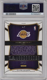 Kobe Bryant from the 2015-16 Panini Select  set featuring a Gold Prizm parallel graded by PSA and given an overall grade of 10.