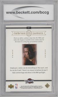 LeBron James from the 2003 Upper Deck LeBron James Box Set set graded by Beckett and given an overall grade of 10.