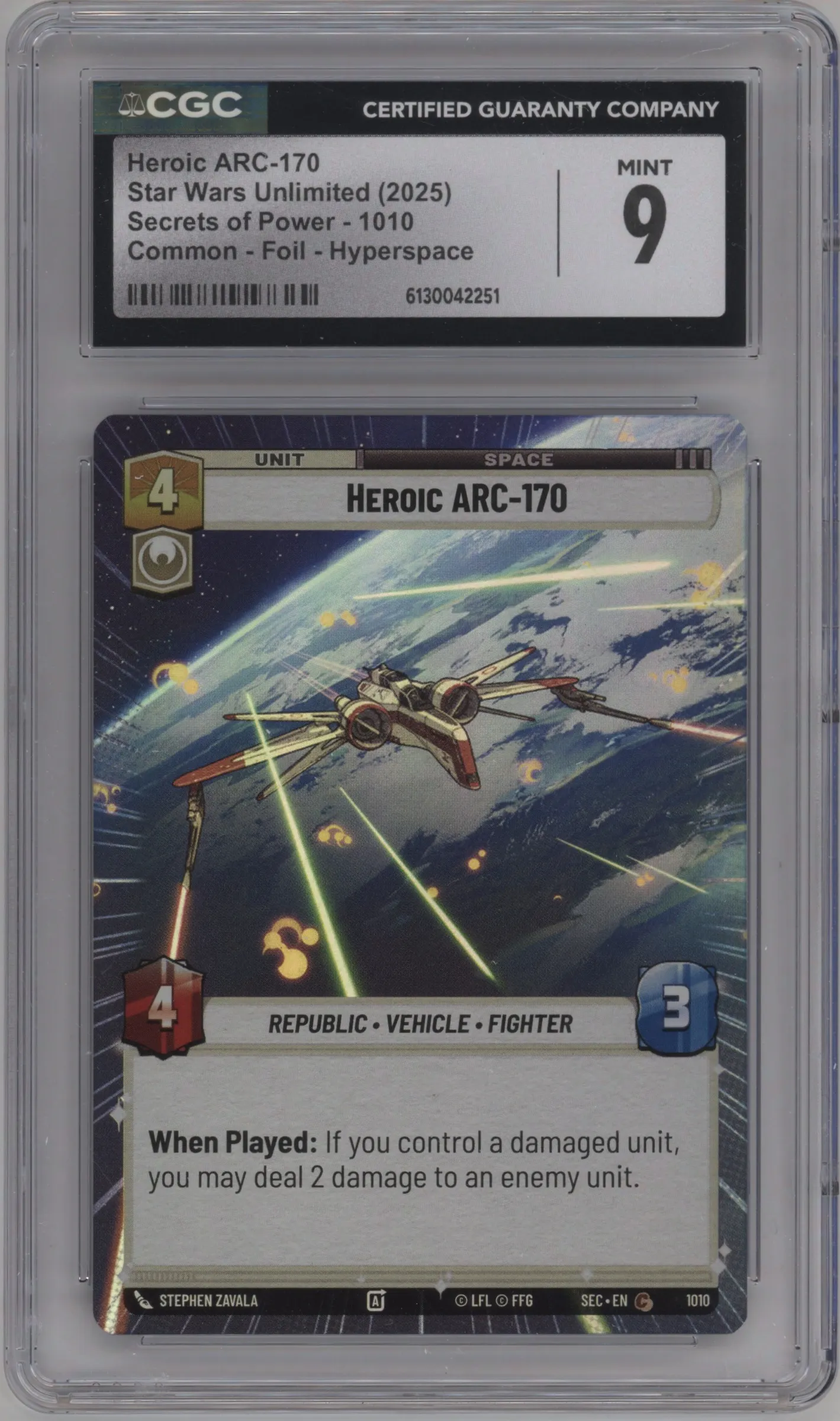 2025 Star Wars: Unlimited Secrets of Power Heroic ARC-170 Hyperspace Foil CGC 9