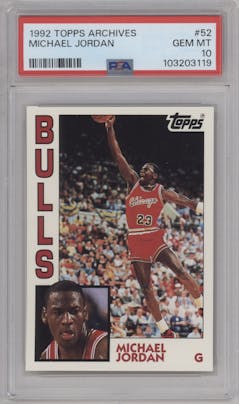 Michael Jordan from the 1992-93 Topps Archives set graded by PSA and given an overall grade of 10.