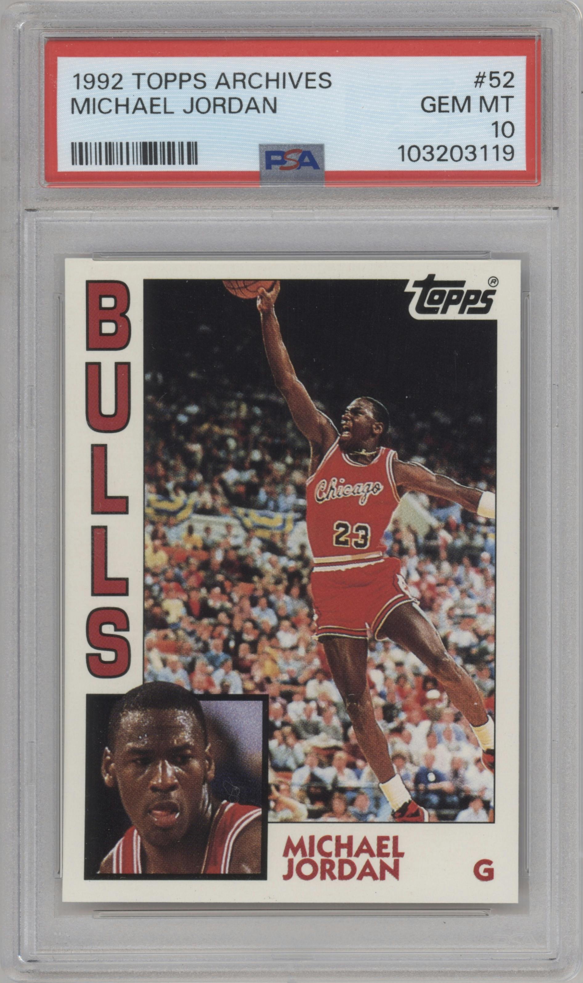 Michael Jordan from the 1992-93 Topps Archives set graded by PSA and given an overall grade of 10.