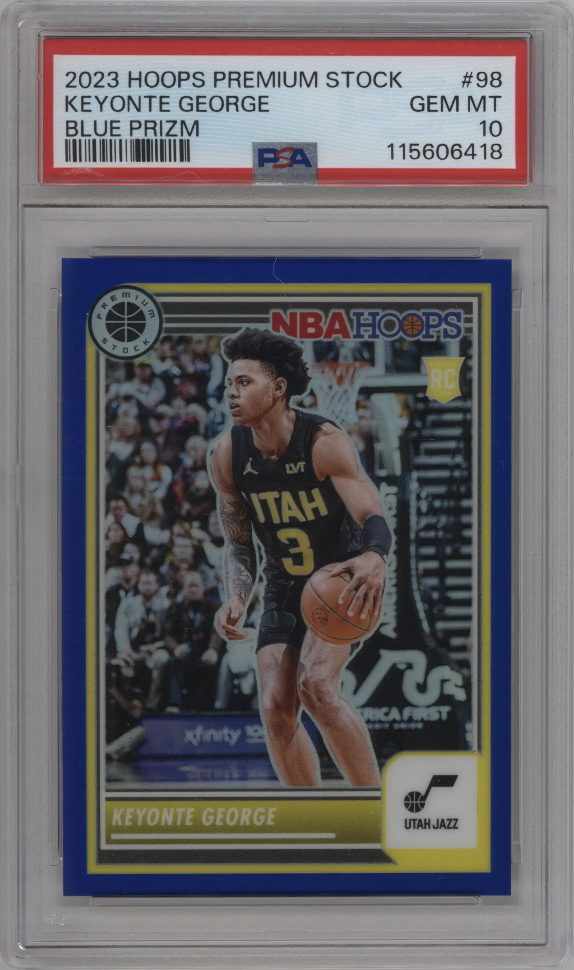2023 Panini Hoops Premium Stock Keyonte George Blue Prizm #98 PSA 10