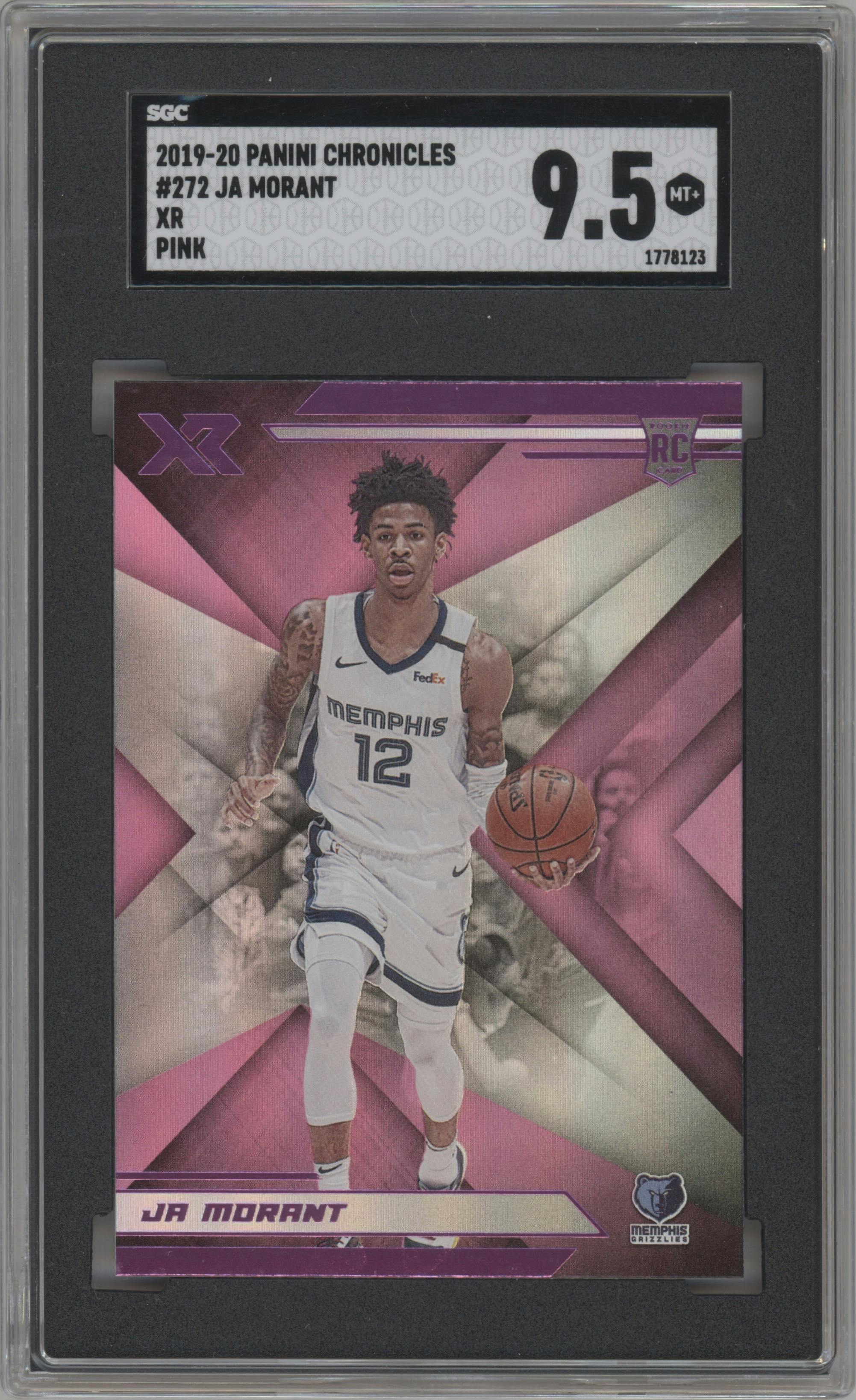 Ja Morant from the 2019-20 Panini Chronicles  set featuring a Pink parallel graded by SGC and given an overall grade of 9.5.