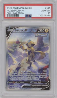 Zeraora V from the 2021 Pokemon SWSH set graded by PSA and given an overall grade of 10.