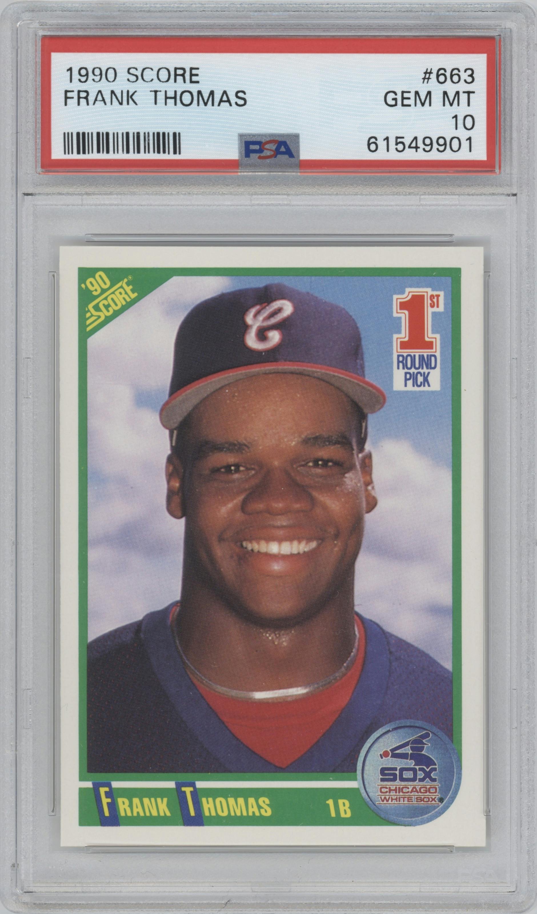 Frank Thomas from the 1990 Score set graded by PSA and given an overall grade of 10.