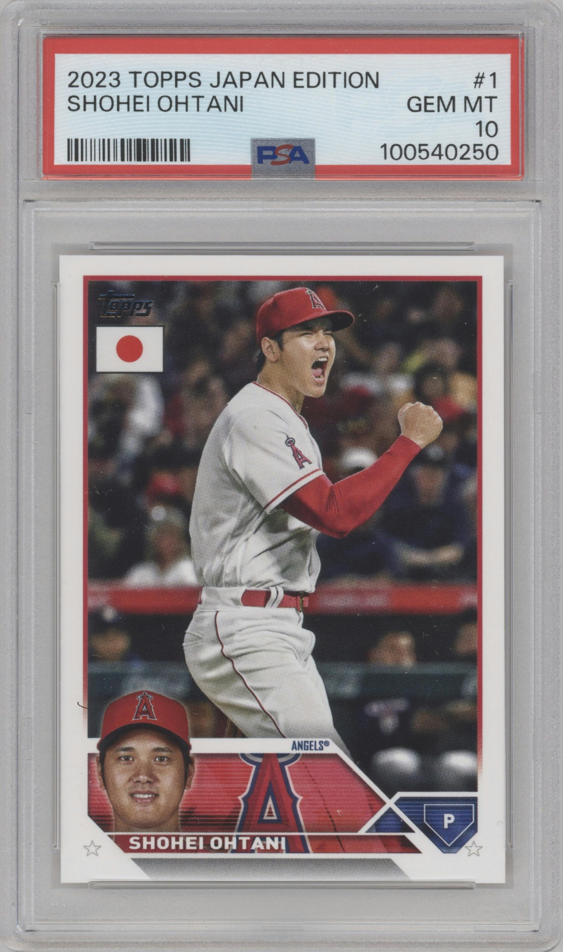 Shohei Ohtani from the 2023 Topps Japan Edition set graded by PSA and given an overall grade of 10.