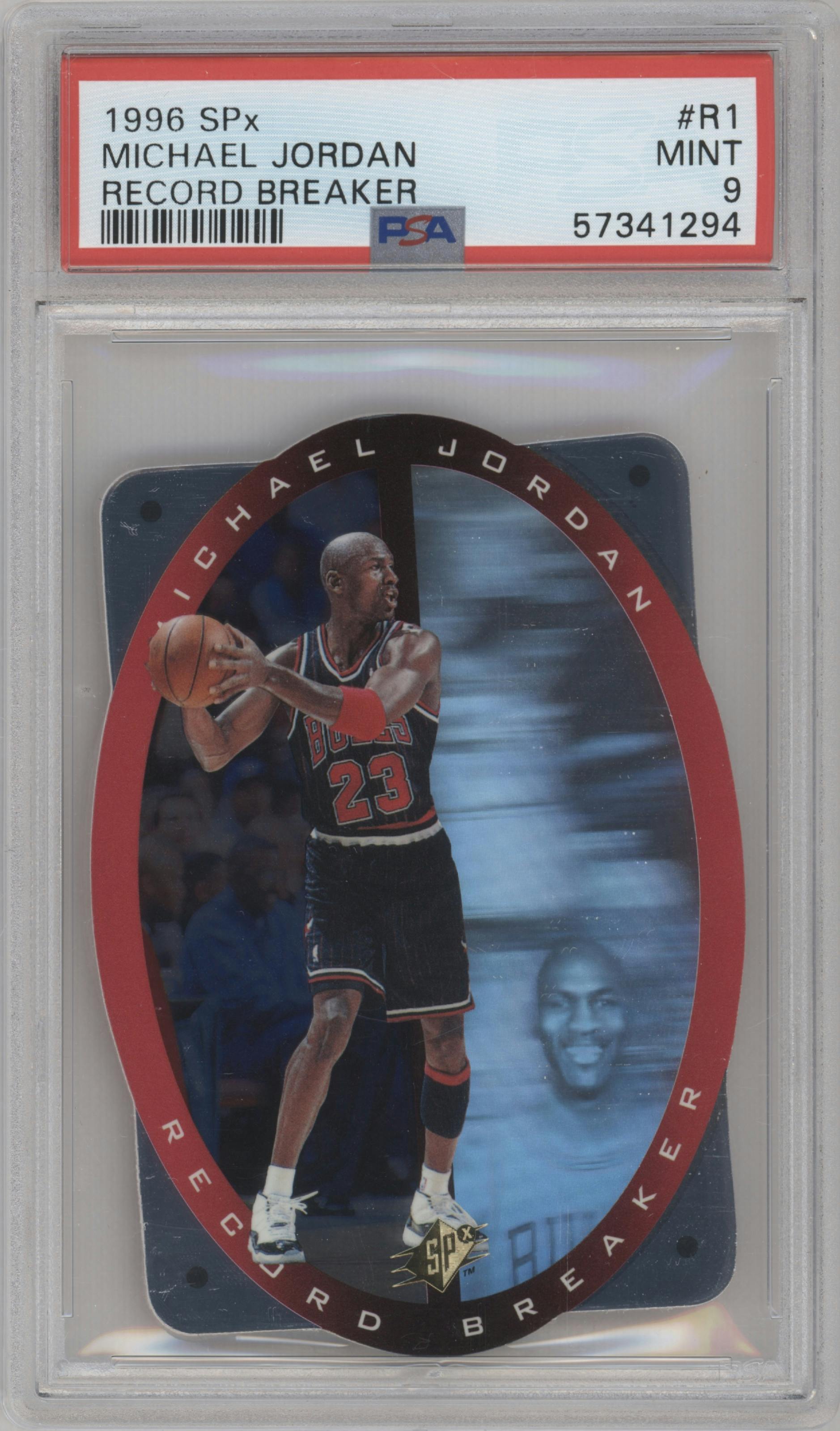 Michael Jordan from the 1996-97 SPX set graded by PSA and given an overall grade of 9.