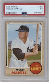 Mickey Mantle from the 1968 Topps set graded by PSA and given an overall grade of 7.