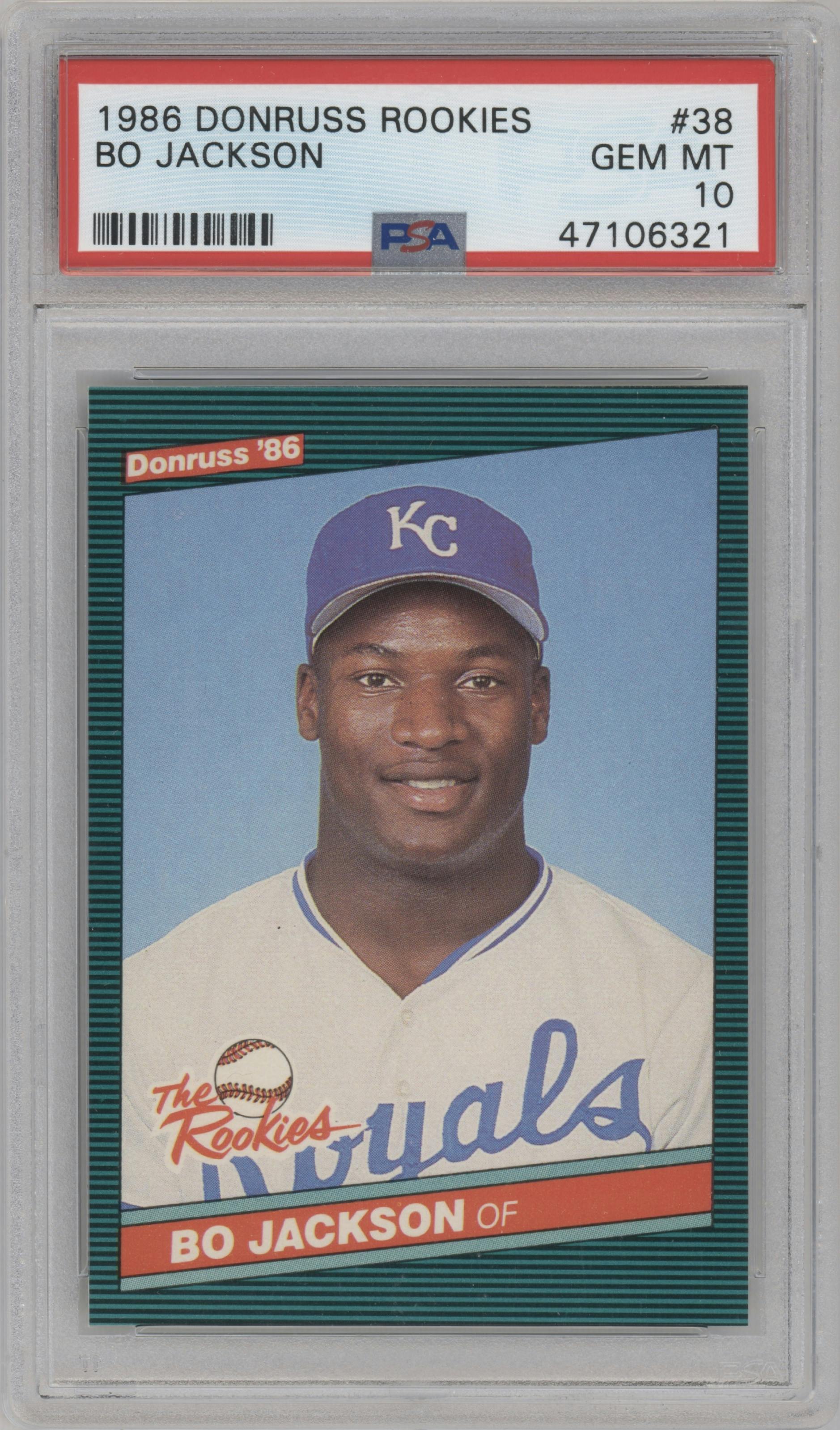 Bo Jackson from the 1986 Donruss The Rookies set graded by PSA and given an overall grade of 10.